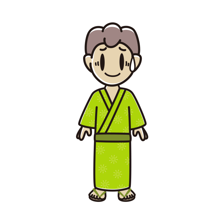 苦笑いする浴衣姿の男子中学生のイラスト【色あり、背景なし】透過PNG