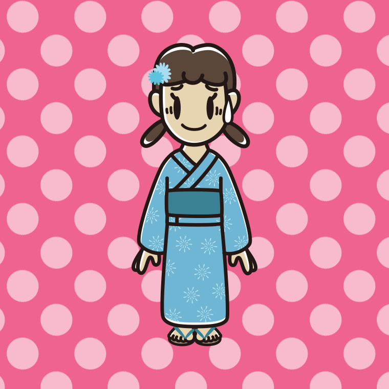 苦笑いする浴衣姿の女子中学生のイラスト【色、背景あり】PNG