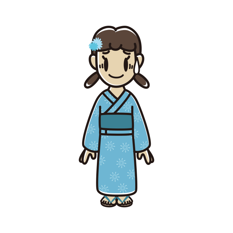苦笑いする浴衣姿の女子中学生のイラスト【色あり、背景なし】透過PNG