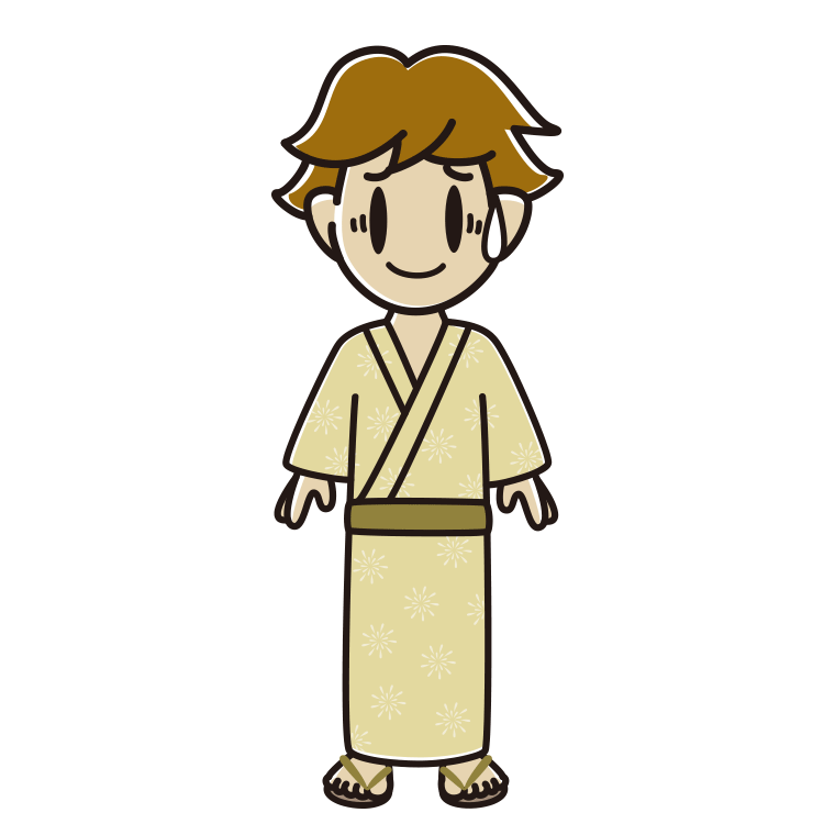 苦笑いする浴衣姿の男子高校生のイラスト【色あり、背景なし】透過PNG