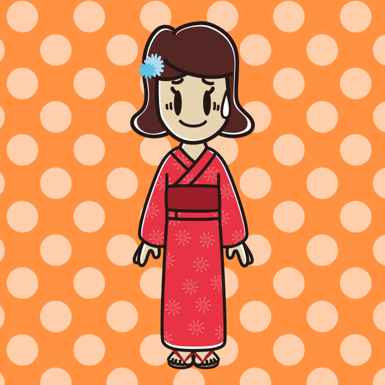 苦笑いする浴衣姿の女子高校生のイラスト【色、背景あり】PNG