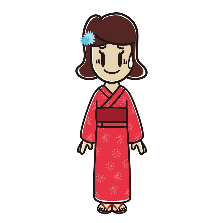 苦笑いする浴衣姿の女子高校生のイラスト【色あり、背景なし】透過PNG