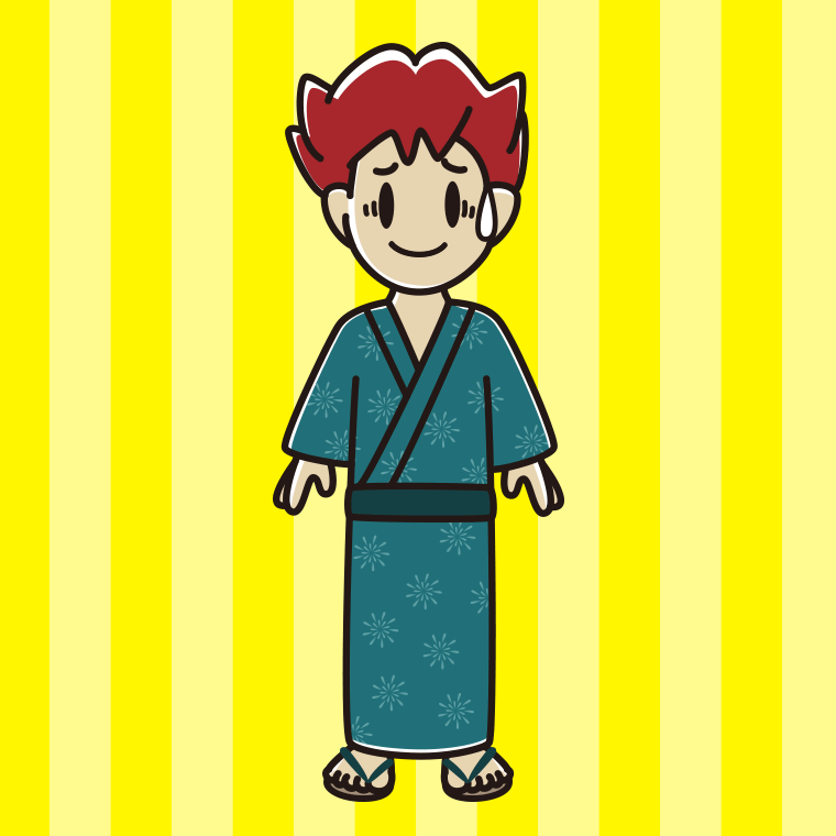 苦笑いする浴衣姿の男子大学生のイラスト【色、背景あり】PNG