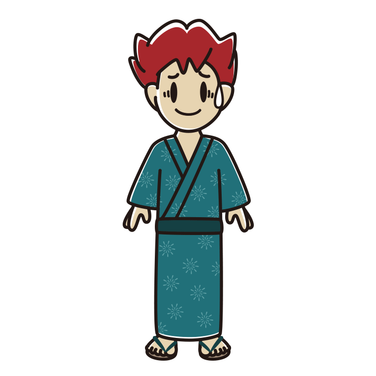 苦笑いする浴衣姿の男子大学生のイラスト【色あり、背景なし】透過PNG