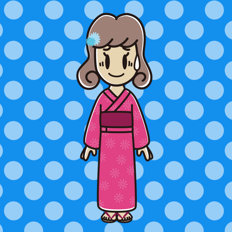 苦笑いする浴衣姿の女子大学生のイラスト【色、背景あり】PNG