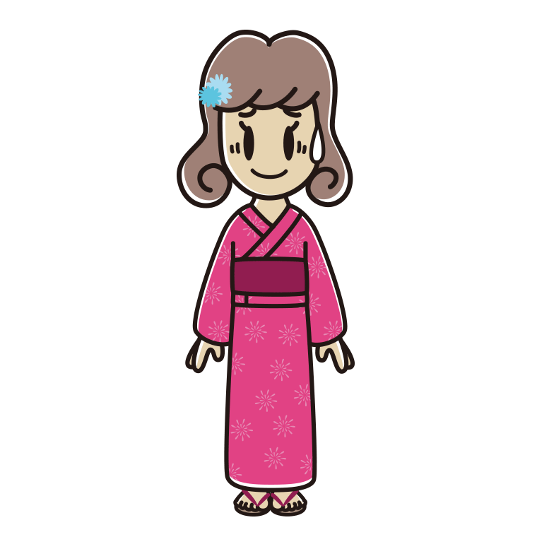 苦笑いする浴衣姿の女子大学生のイラスト【色あり、背景なし】透過PNG
