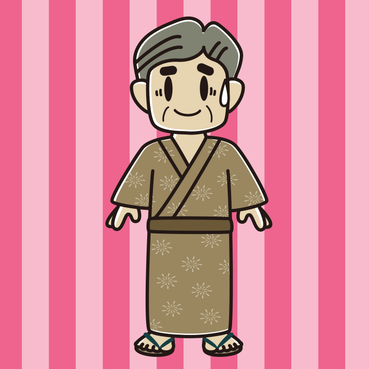 苦笑いする浴衣姿のおじさんのイラスト【色、背景あり】PNG