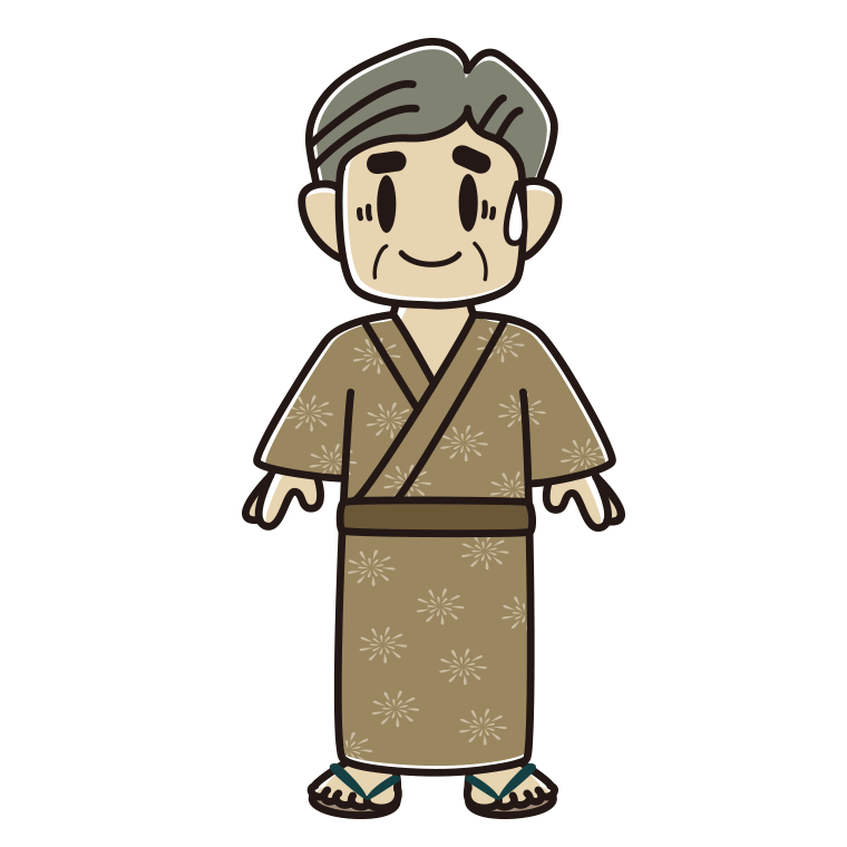 苦笑いする浴衣姿のおじさんのイラスト【色あり、背景なし】透過PNG