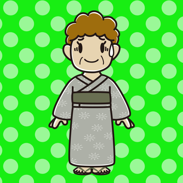 苦笑いする浴衣姿のおばさんのイラスト【色、背景あり】PNG