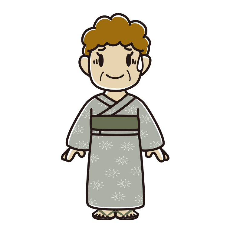 苦笑いする浴衣姿のおばさんのイラスト【色あり、背景なし】透過PNG