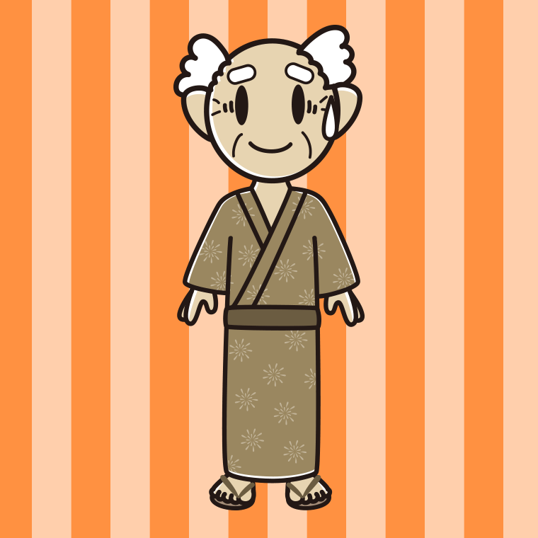 苦笑いする浴衣姿のおじいさんのイラスト【色、背景あり】PNG
