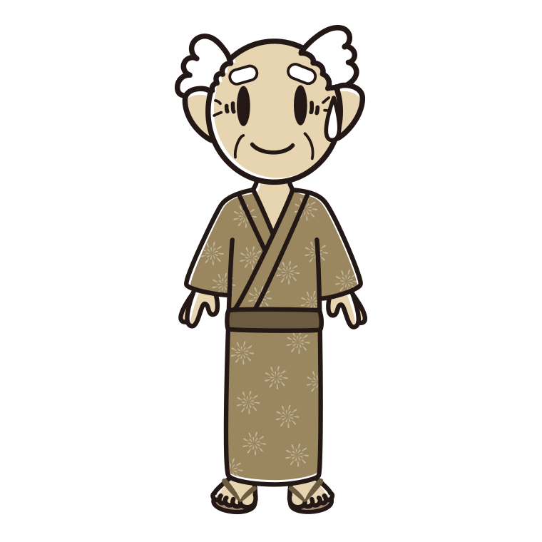 苦笑いする浴衣姿のおじいさんのイラスト【色あり、背景なし】透過PNG