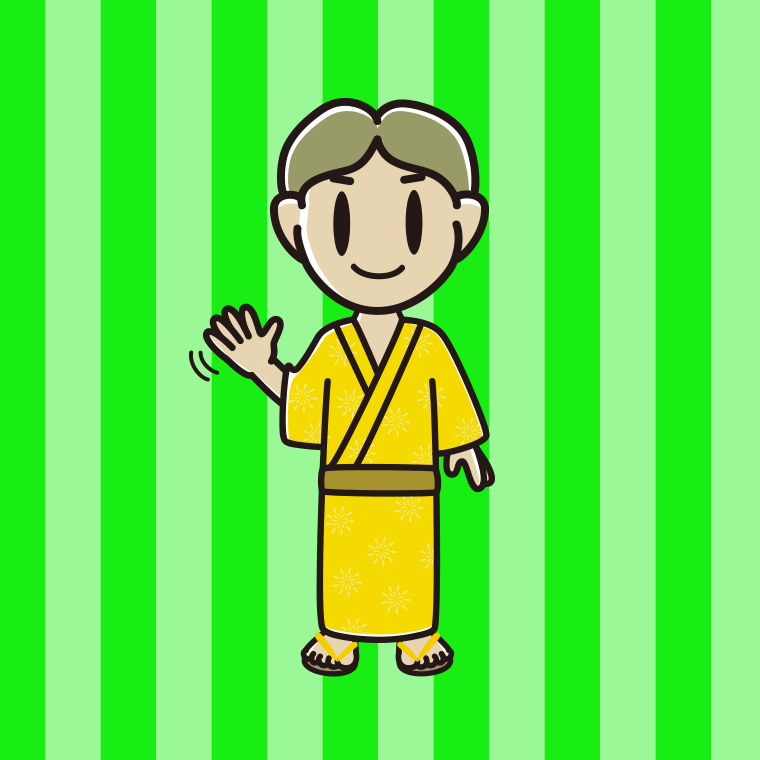 手を振る浴衣姿の小学生男子のイラスト【色、背景あり】PNG