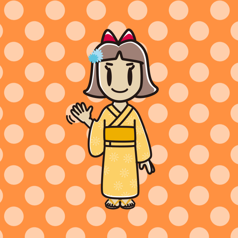 手を振る浴衣姿の小学生女子のイラスト【色、背景あり】PNG