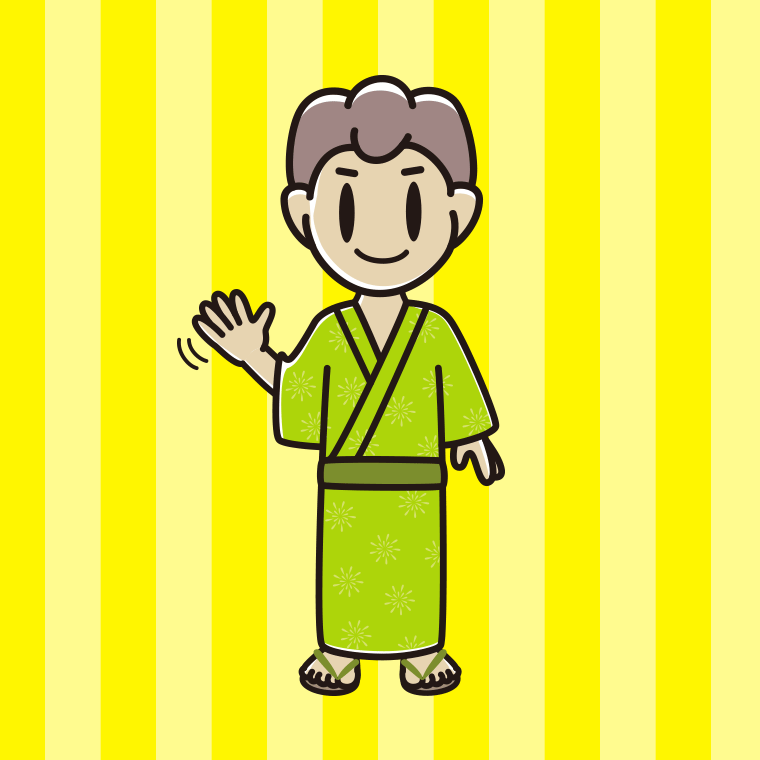 手を振る浴衣姿の男子中学生のイラスト【色、背景あり】PNG
