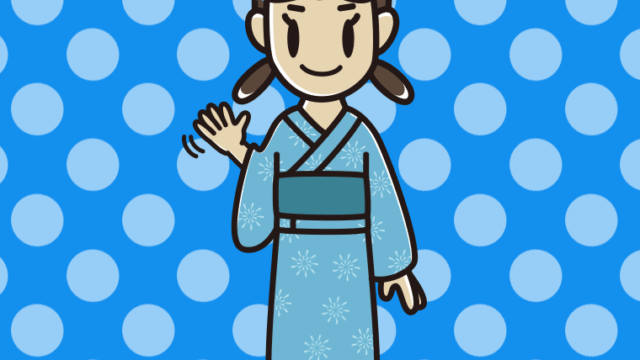 手を振る浴衣姿の女子中学生のイラスト【色、背景あり】PNG