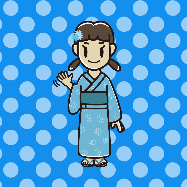 手を振る浴衣姿の女子中学生のイラスト【色、背景あり】PNG