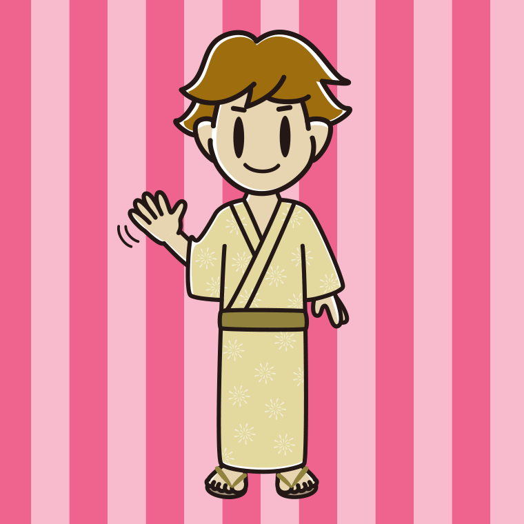 手を振る浴衣姿の男子高校生のイラスト【色、背景あり】PNG