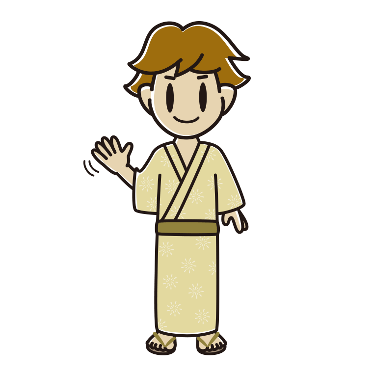 【フリー素材】手を振る浴衣姿の男子高校生のイラスト