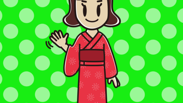 手を振る浴衣姿の女子高校生のイラスト【色、背景あり】PNG