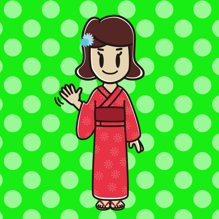 手を振る浴衣姿の女子高校生のイラスト【色、背景あり】PNG