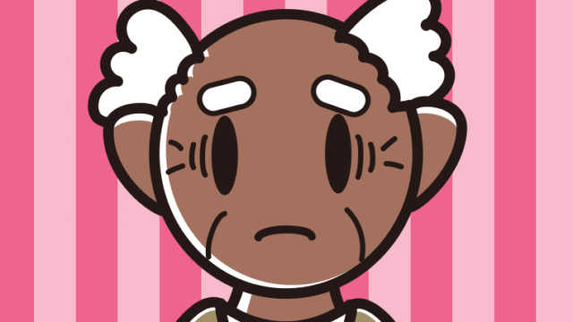 日焼けで困るおじいさんのイラスト【色、背景あり】PNG