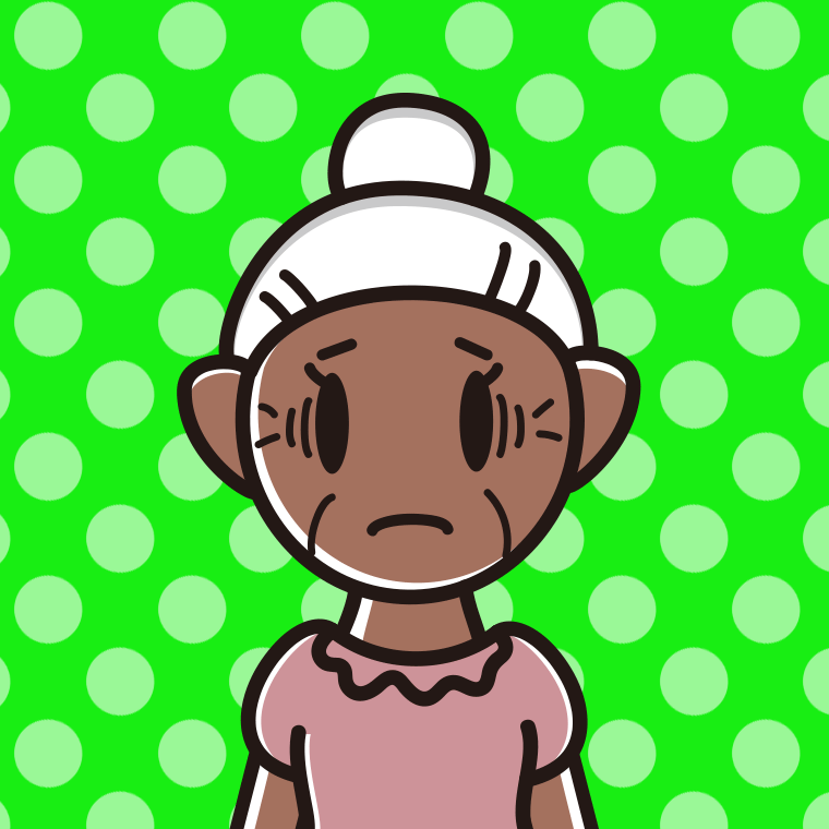 日焼けで困るおばあさんのイラスト【色、背景あり】PNG