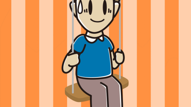 ブランコで苦笑いする男性のイラスト【色、背景あり】PNG