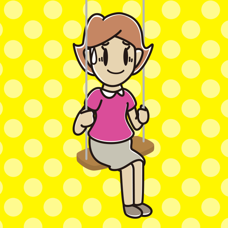 ブランコで苦笑いする女性のイラスト【色、背景あり】PNG