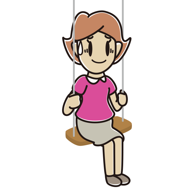 ブランコで苦笑いする女性のイラスト【色あり、背景なし】透過PNG