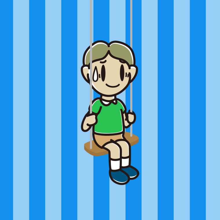 ブランコで苦笑いする小学生男子のイラスト【色、背景あり】PNG