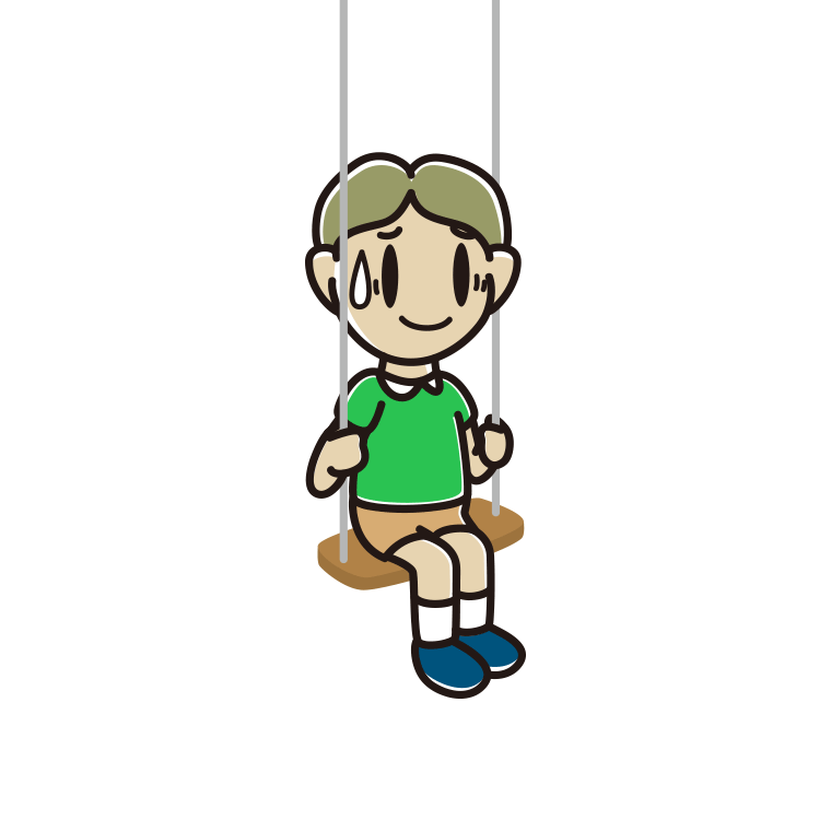 ブランコで苦笑いする小学生男子のイラスト【色あり、背景なし】透過PNG
