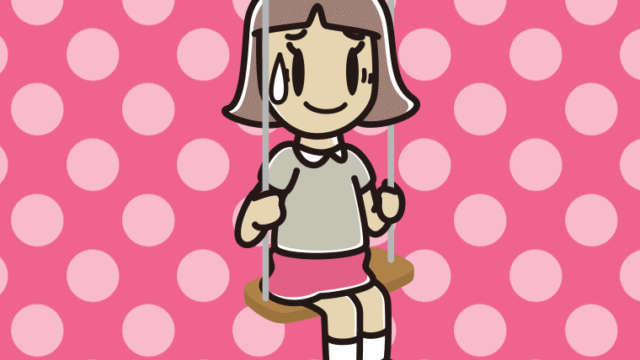 ブランコで苦笑いする小学生女子のイラスト【色、背景あり】PNG