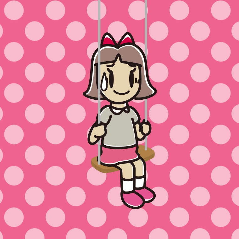 ブランコで苦笑いする小学生女子のイラスト【色、背景あり】PNG
