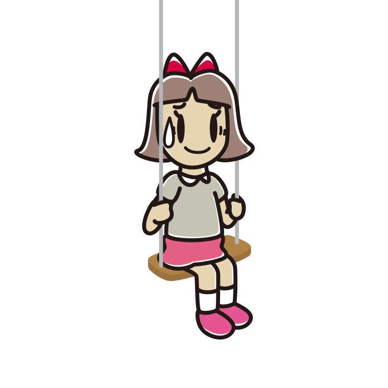 ブランコで苦笑いする小学生女子のイラスト【色あり、背景なし】透過PNG