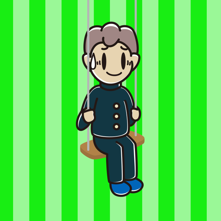 ブランコで苦笑いする男子中学生のイラスト【色、背景あり】PNG