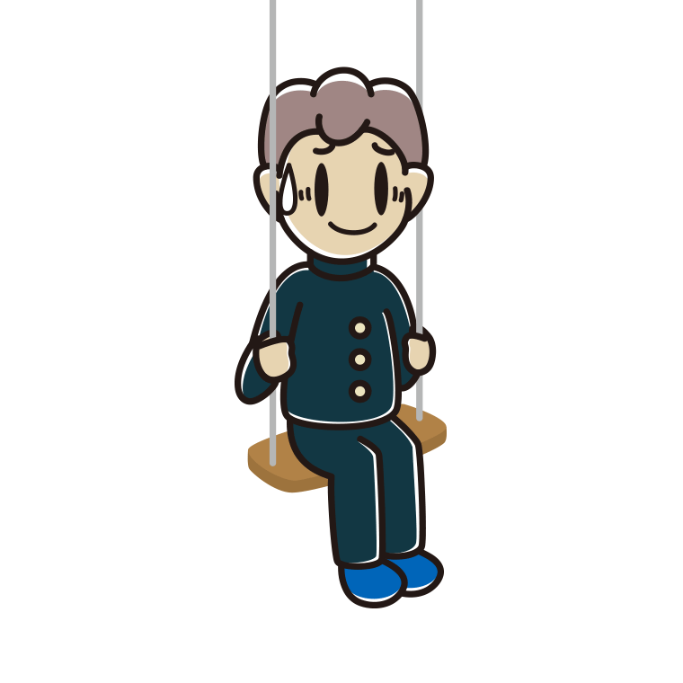 ブランコで苦笑いする男子中学生のイラスト【色あり、背景なし】透過PNG