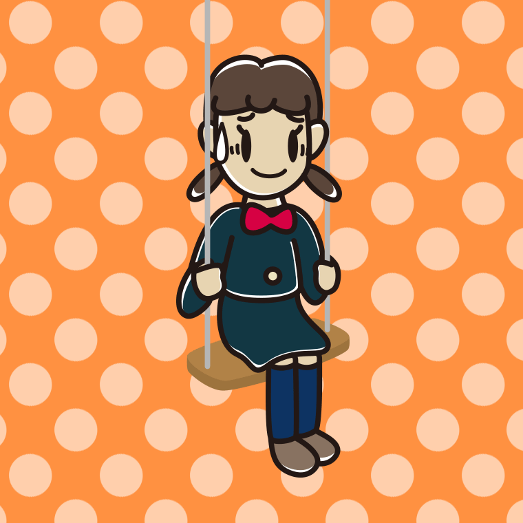ブランコで苦笑いする女子中学生のイラスト【色、背景あり】PNG