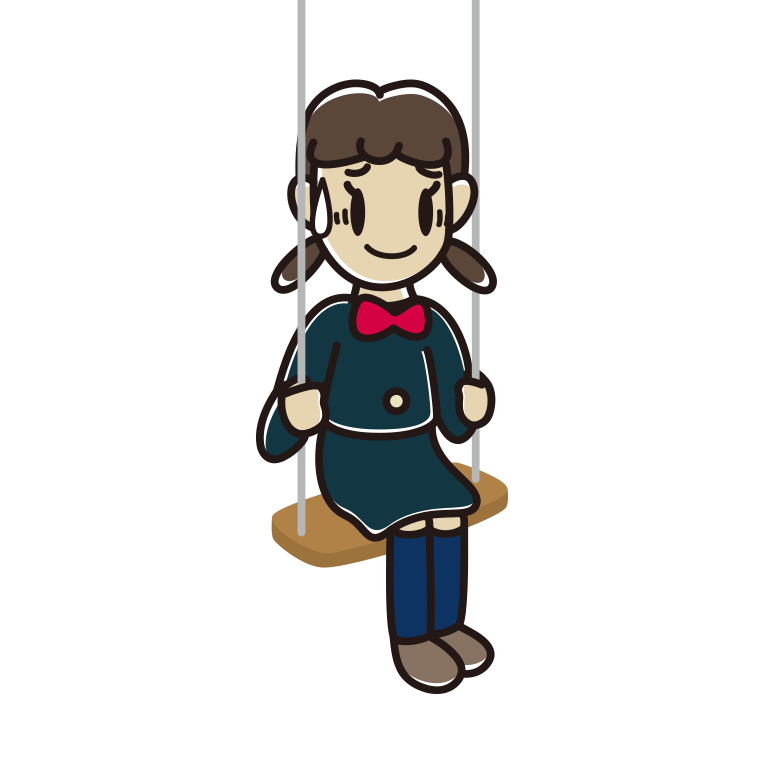 ブランコで苦笑いする女子中学生のイラスト【色あり、背景なし】透過PNG