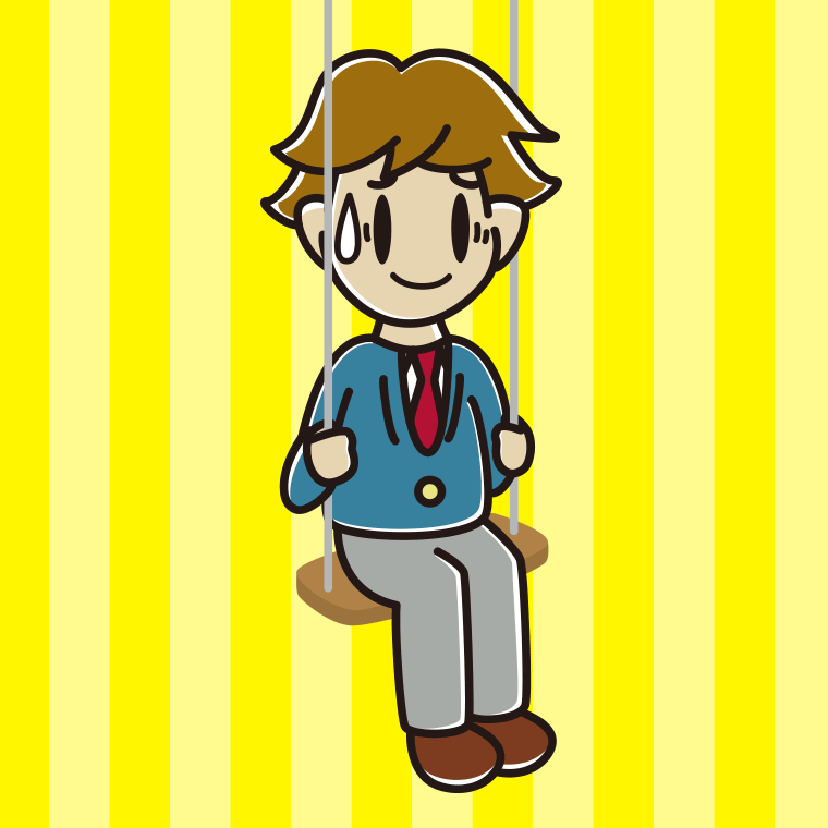 ブランコで苦笑いする男子高校生のイラスト【色、背景あり】PNG