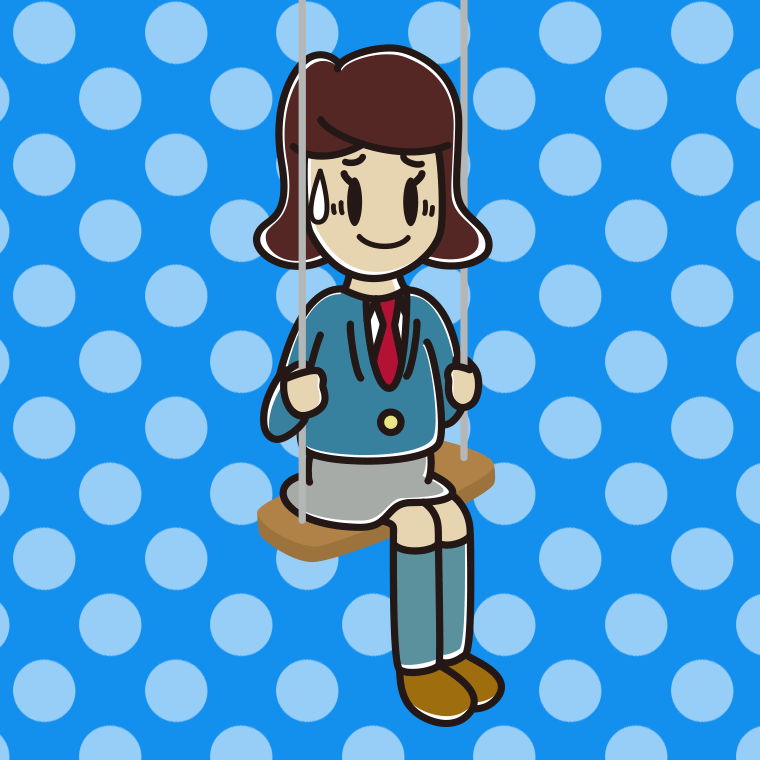 ブランコで苦笑いする女子高校生のイラスト【色、背景あり】PNG