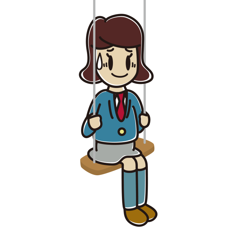 ブランコで苦笑いする女子高校生のイラスト【色あり、背景なし】透過PNG