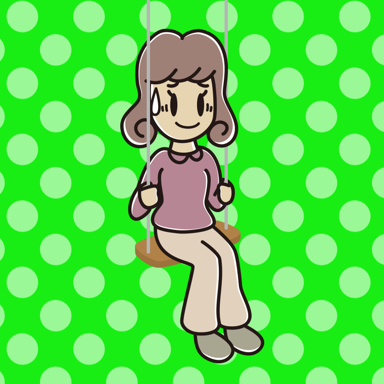 ブランコで苦笑いする女子大学生のイラスト【色、背景あり】PNG