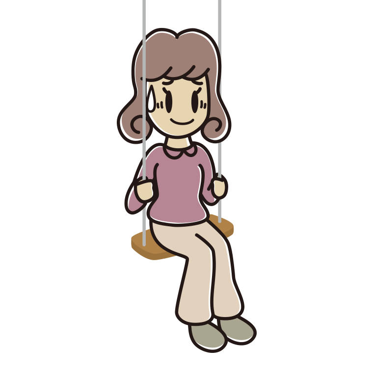 ブランコで苦笑いする女子大学生のイラスト【色あり、背景なし】透過PNG