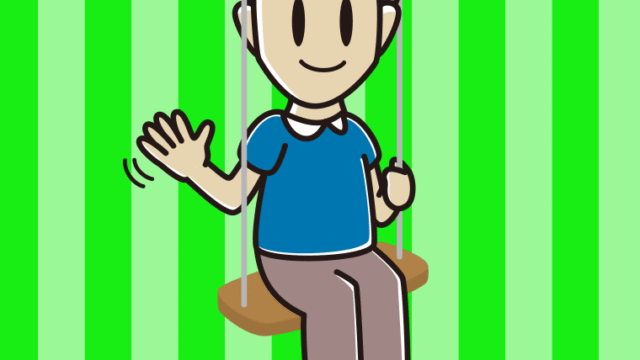 ブランコで手を振る男性のイラスト【色、背景あり】PNG
