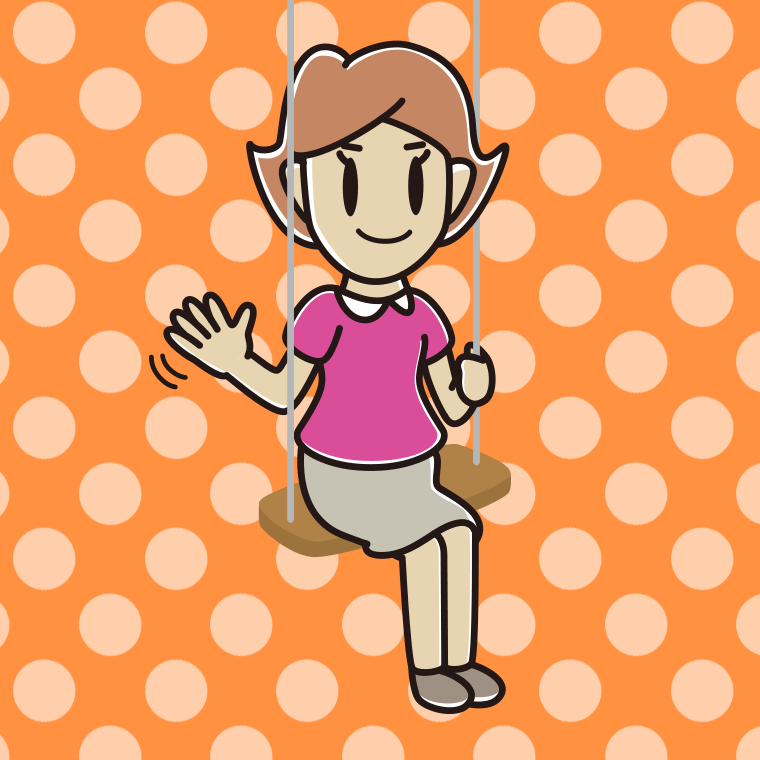 ブランコで手を振る女性のイラスト【色、背景あり】PNG