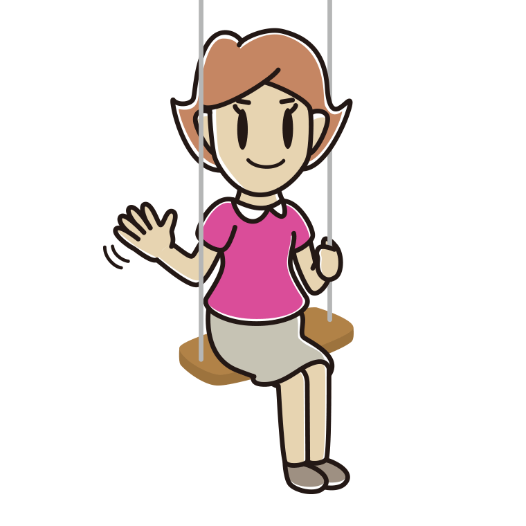 ブランコで手を振る女性のイラスト【色あり、背景なし】透過PNG