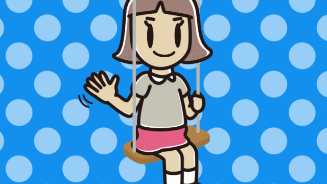 ブランコで手を振る小学生女子のイラスト【色、背景あり】PNG