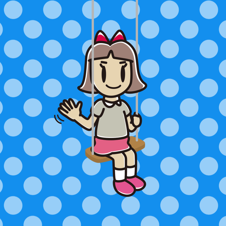ブランコで手を振る小学生女子のイラスト【色、背景あり】PNG