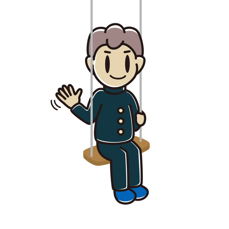 ブランコで手を振る男子中学生のイラスト【色あり、背景なし】透過PNG
